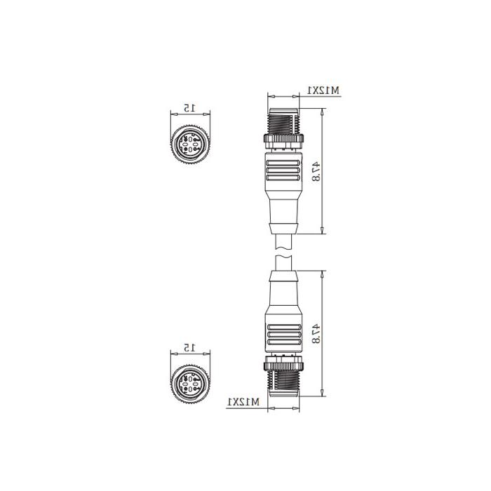 M12 4Pin male/male、D-coded、Double ended pre cast PVC shield non flexible cable、EtherCat network cable、Green sheath、0C3141-xxx