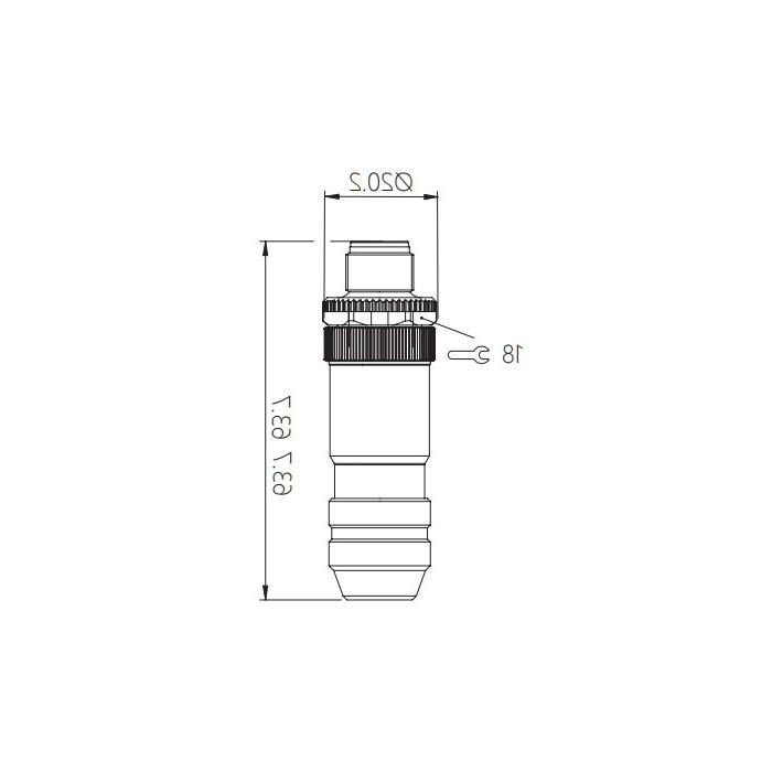 M12  5Pin、B-coded、公头直型、螺钉连接、金属屏蔽、0CF001