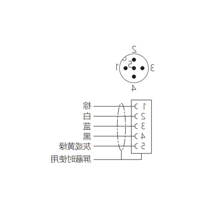 M12 5Pin 、公头90°、引脚5灰色、单端预铸PUR柔性电缆、黑色护套、64S561-XXX